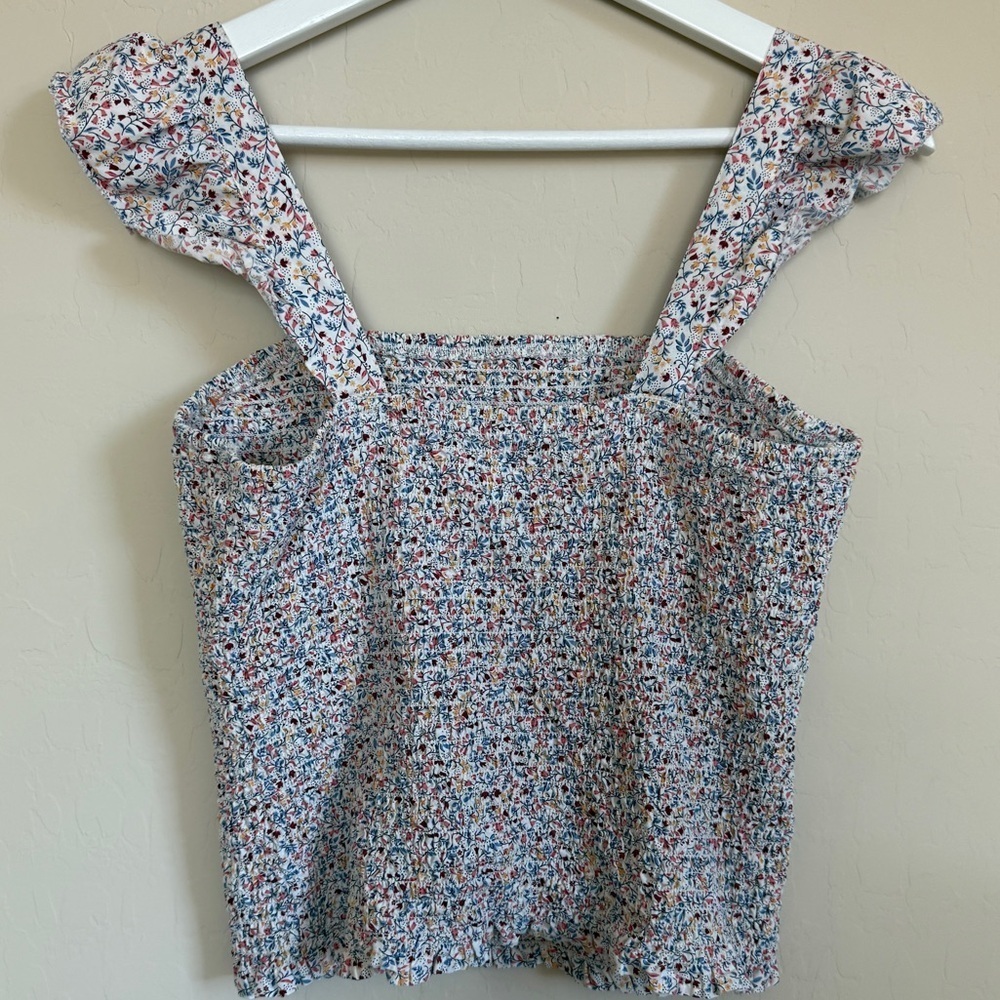 Old Navy Ruffle Square Neck Flutter Sleeve Top Smocked Bodice Top Medium Women’s - Picture 4 of 6